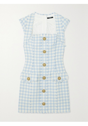 Balmain - Frayed Gingham Cotton-blend Tweed Mini Dress - Blue - FR 34,FR 36,FR 38,FR 40,FR 42,FR 44