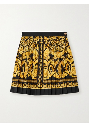 Versace - Pleated Printed Silk-twill Mini Skirt - Gold - IT36,IT38,IT40,IT42,IT44