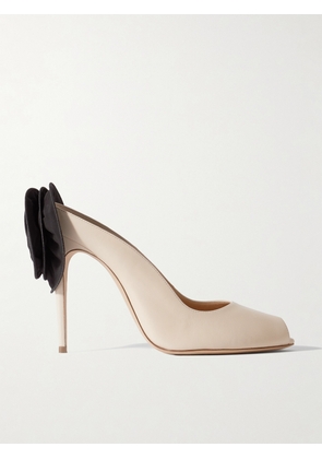 Magda Butrym - Tulle-appliquéd Leather Mules - Cream - IT35,IT36,IT37,IT38,IT39,IT39.5,IT40,IT41