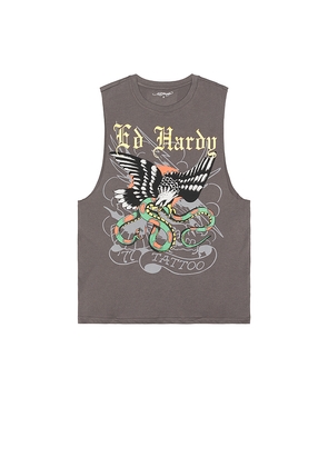 Ed Hardy Eagle Snake Cutoff Tee in Grey. Size L. Also in M, XL/1X.