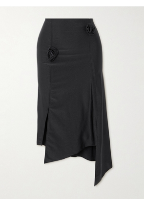 COPERNI - Appliquéd Asymmetric Stretch-satin Midi Skirt - Black - x small,small,medium,large,x large