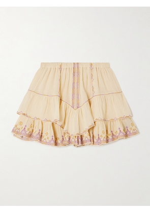 Marant Étoile - Jocadia Tiered Ruffled Embroidered Cotton-gauze Shorts - Yellow - FR 34,FR 36,FR 38,FR 40,FR 42,FR 44