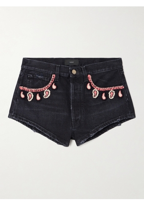 ALANUI - Inner Energy Crochet-trimmed Denim Shorts - Black - 24,25,26,27,28,29,30,32