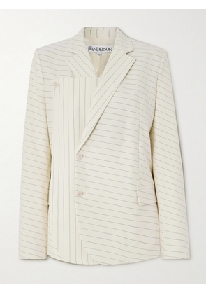 JW Anderson - Paneled Striped Wool-blend Drill Blazer - White - UK 6,UK 8,UK 10,UK 12,UK 14