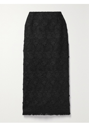 Oscar de la Renta - Frayed Embroidered Tweed Midi Skirt - Black - US0,US2,US4,US6,US8,US10,US12