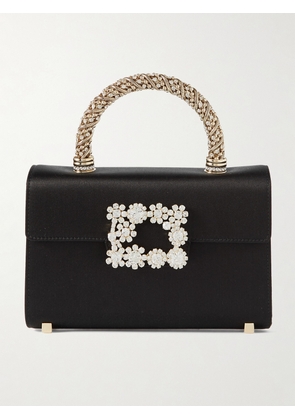 Roger Vivier - Flower Crystal-embellished Satin Clutch - Black - One size