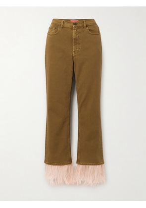 La DoubleJ - Fancy Feather-trimmed Cropped High-rise Slim-leg Jeans - Green - 25,26,27,28,29,30,31,32