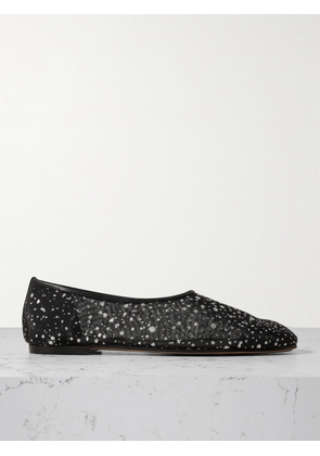 Emme Parsons - High Throat Leather-trimmed Glittered Mesh Ballet Flats - Black - IT35,IT36,IT37,IT37.5,IT38,IT38.5,IT39,IT39.5,IT40,IT41
