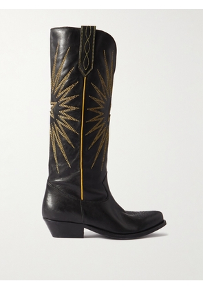 Golden Goose - Wish Star Embroidered Distressed Leather Cowboy Boots - Black - IT35,IT36,IT37,IT38,IT39,IT40,IT41