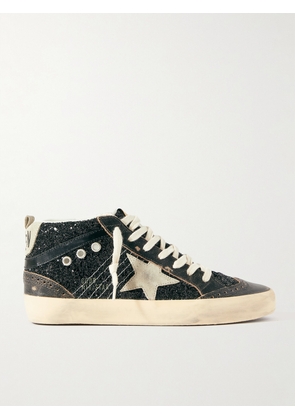 Golden Goose - Mid Star Suede And Leather-trimmed Distressed Glittered Faux Leather Sneakers - Black - IT35,IT36,IT37,IT38,IT39,IT40,IT41,IT42