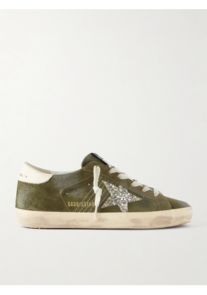 Golden Goose - Super-star Leather-trimmed Glittered Distressed Suede Sneakers - Green - IT35,IT36,IT37,IT38,IT39,IT40,IT41,IT42