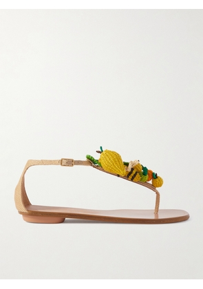 Aquazzura - Citrus Punch Embellished Woven Raffia Sandals - Yellow - IT35,IT35.5,IT36,IT36.5,IT37,IT37.5,IT38,IT38.5,IT39,IT39.5,IT40,IT40.5,IT41,IT41.5,IT42
