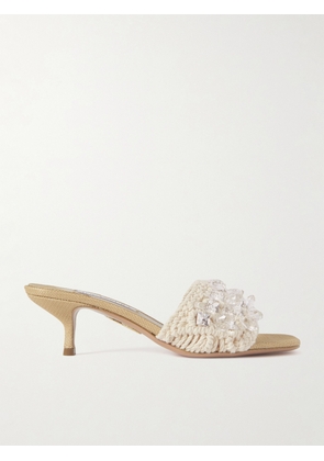 Aquazzura - Crystal Cote Embellished Crocheted Cotton Mules - Neutrals - IT36,IT36.5,IT37,IT37.5,IT38,IT38.5,IT39,IT39.5,IT40,IT40.5,IT41,IT41.5,IT42