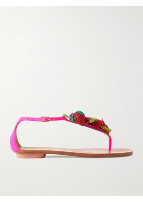Aquazzura - Strawberry Punch Embellished Woven Raffia Sandals - Pink - IT35,IT35.5,IT36,IT36.5,IT37,IT37.5,IT38,IT38.5,IT39,IT39.5,IT40,IT40.5,IT41,IT41.5,IT42