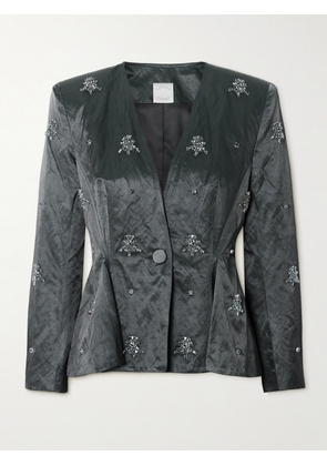 HUISHAN ZHANG - Antoine Crystal-embellished Crinkled Satin-twill Blazer - Gray - UK 6,UK 8,UK 10,UK 12,UK 14,UK 16