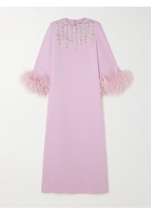 HUISHAN ZHANG - Elias Feather-trimmed Crystal-embellished Crepe Gown - Pink - UK 6,UK 8,UK 10,UK 12,UK 14,UK 16