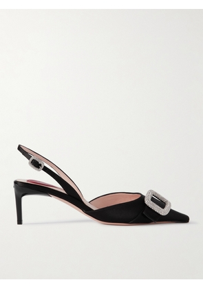 Roger Vivier - Dorsay 55 Crystal-embellished Satin Slingback Pumps - Black - IT36.5,IT37,IT37.5,IT38,IT38.5,IT39,IT39.5,IT41,IT41.5