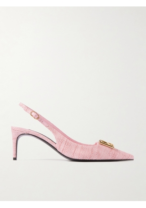 Dolce & Gabbana - Logo-embellished Raffia Slingback Pumps - Pink - IT35,IT35.5,IT36,IT36.5,IT37,IT37.5,IT38,IT38.5,IT39,IT39.5,IT40,IT40.5,IT41
