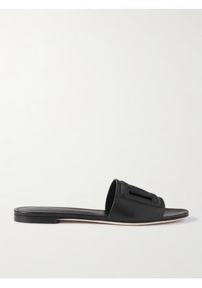 Dolce & Gabbana - Bianca Logo-embossed Cutout Leather Slides - Black - IT35,IT35.5,IT36,IT36.5,IT37,IT37.5,IT38,IT38.5,IT39,IT39.5,IT40,IT40.5,IT41,IT42