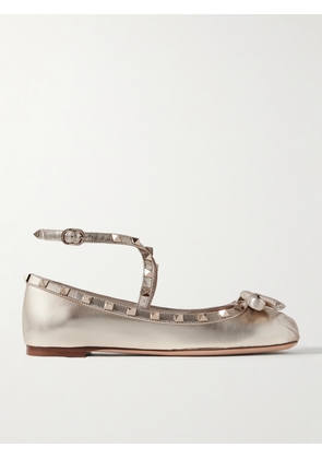 Valentino Garavani - Rockstud Metallic Leather Ballet Flats - Gold - IT35,IT35.5,IT36,IT36.5,IT37,IT37.5,IT38,IT38.5,IT39,IT39.5,IT40,IT40.5,IT41,IT41.5,IT42