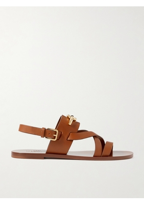 Valentino Garavani - Vlogo Embellished Leather Sandals - Brown - IT35,IT35.5,IT36,IT36.5,IT37,IT37.5,IT38,IT38.5,IT39,IT39.5,IT40,IT40.5,IT41,IT41.5,IT42