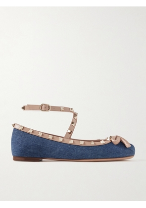 Valentino Garavani - Rockstud Satin And Leather-trimmed Denim Ballet Flats - Blue - IT35,IT35.5,IT36,IT36.5,IT37,IT37.5,IT38,IT38.5,IT39,IT39.5,IT40,IT40.5,IT41,IT41.5,IT42