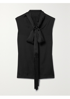 Veronica de Piante - Marina Macramé-trimmed Pussy-bow Silk-charmeuse Blouse - Black - IT38,IT40,IT42,IT44,IT46