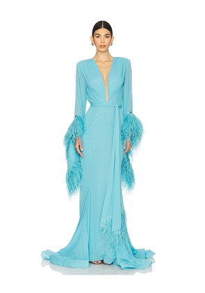 Bronx and Banco Geisha V Neck Gown in Blue. Size L. Also in XS, S, M.