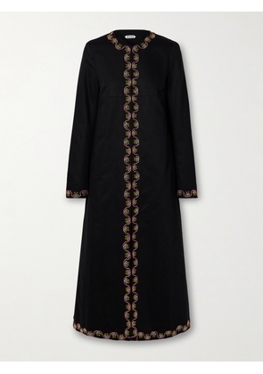 BODE - Border Garden Bead-embellished Cotton-faille Coat - Black - x small,small,medium,large,x large