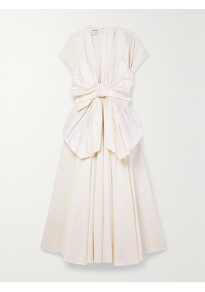 Christopher John Rogers - Bow-detailed Dupioni-trimmed Cotton And Silk-blend Twill Midi Dress - White - US0,US2,US4,US6,US8,US10