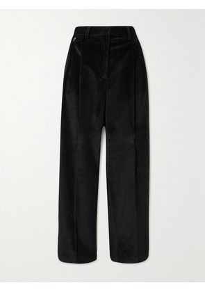 Purdey - Pleated Cotton-corduroy Tapered Pants - Black - UK 6,UK 8,UK 10,UK 12,UK 14,UK 16