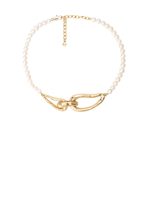 Ettika Molten Muse Pearl Necklace in Metallic Gold.