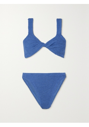 Hunza G - Juno Twist-front Metallic Seersucker Bikini - Blue - One size