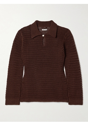 BODE - Willows Crocheted Cotton Polo Shirt - Brown - x small,small,medium,large