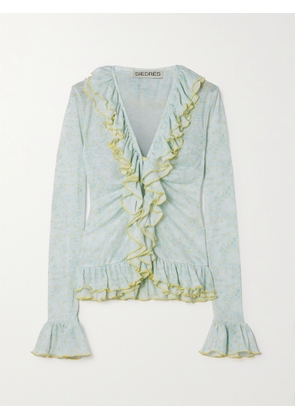 SIEDRÉS - Ilon Ruffled Floral-print Woven Top - Yellow - x small,small,medium,large,x large