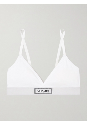 Versace - Ribbed Stretch-cotton Soft-cup Triangle Bra - White - 1,2,3,4,5