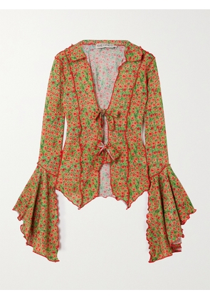 SIEDRÉS - Zee Ruffled Floral-print Knitted Top - Green - x small,small,medium,large,x large