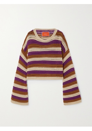 La DoubleJ - Cropped Striped Crocheted Cotton-blend Sweater - Multi - xx small,x small,small,medium,large,x large,xx large