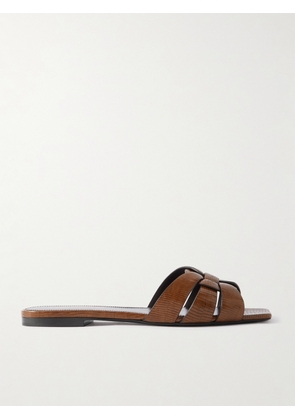 SAINT LAURENT - Tribute Lizard-effect Leather Slides - Brown - EU 35,EU 35.5,EU 36,EU 36.5,EU 37,EU 37.5,EU 38,EU 38.5,EU 39,EU 39.5,EU 40,EU 40.5,EU 41,EU 41.5,EU 42