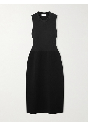 Jil Sander - Paneled Ribbed Stretch-silk Midi Dress - Black - FR 34,FR 36,FR 38,FR 40,FR 42