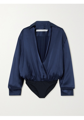 Christopher Esber - Silk Springs Wrap-effect Stretch Jersey-trimmed Silk-satin Bodysuit - Blue - UK 6,UK 8,UK 10,UK 12,UK 14