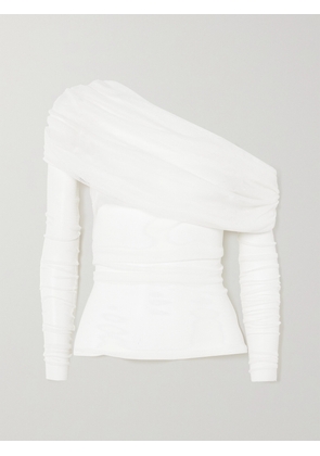 Christopher Esber - Off-the-shoulder Gathered Silk-tulle Top - White - UK 4,UK 6,UK 8,UK 10,UK 12,UK 14