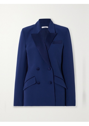 SAFIYAA - Wynnie Double-breasted Satin-trimmed Stretch-crepe Blazer - Blue - FR 34,FR 36,FR 38,FR 40,FR 42,FR 44,FR 46