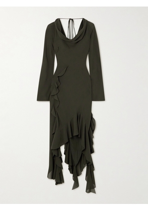 Acne Studios - Open-back Asymmetric Draped Ruffled Crepe Dress - Green - EU 32,EU 34,EU 36,EU 38,EU 40,EU 42