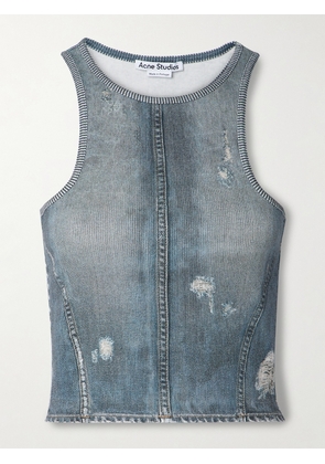 Acne Studios - Cropped Ribbed Printed Cotton Tank - Blue - xx small,x small,small,medium,large