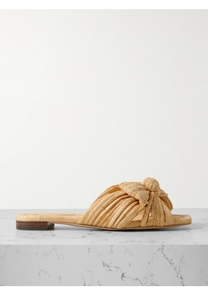 Loeffler Randall - Daphne Bow-embellished Pleated Raffia Slides - Neutrals - US5,US5.5,US6,US6.5,US7,US7.5,US8,US8.5,US9,US9.5,US10,US10.5,US11