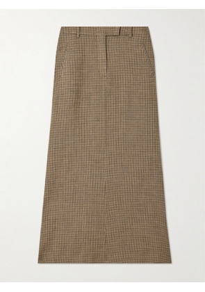 Acne Studios - Embroidered Checked Linen-blend Maxi Skirt - Brown - EU 32,EU 34,EU 36,EU 38,EU 40,EU 42