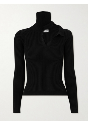 Y/PROJECT - Embroidered Cutout Ribbed Cotton Turtleneck Sweater - Black - x small,small,medium,large
