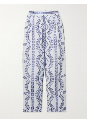 Charo Ruiz - Lya Cropped Broderie Anglaise Cotton-blend Wide-leg Pants - Blue - x small,small,medium,large,x large