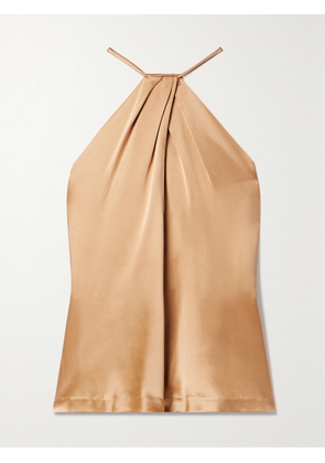 Nili Lotan - Edwige Gathered Silk-satin Halterneck Top - Gold - x small,small,medium,large